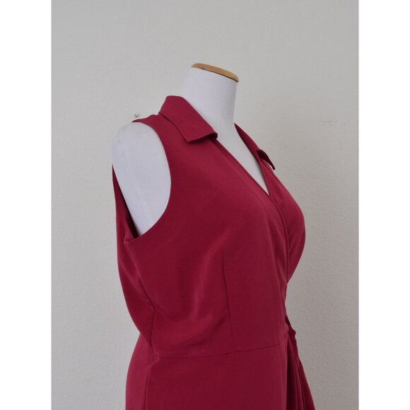 Vintage 80s Magenta Polyester Wrap Dress By Tess | size 14 - Picture 3 of 9